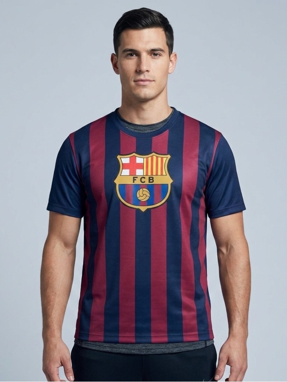 FC Barcelona Jersey Shirt Mens XL Blue Red Striped Soccer Football Crest Graphic